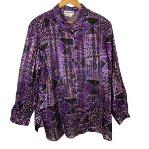 Joan Leslie Woman VTG  Sheer Lustre Art Deco Button Down Blouse 24W